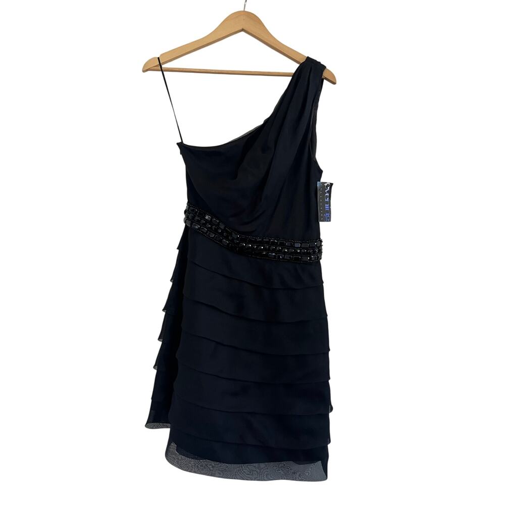 NWT ABS One Shoulder Tiered Mini Dress Womens 6 Embellished Cocktail HOCO